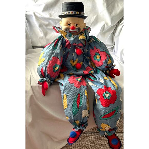 Vintage Clown Emmett Kelly Shelf-Chair Sitter-Sad Hobo-Wood Base-Large 27" Tall - Picture 9 of 9